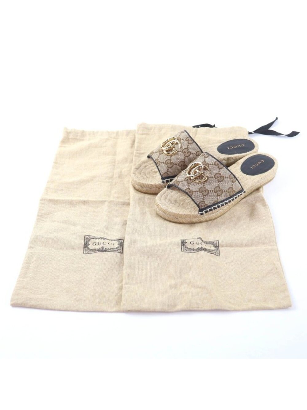 Gucci GG Canvas Marmont Espadrille Sandals Beige Gold 35 - Picture 2 of 13